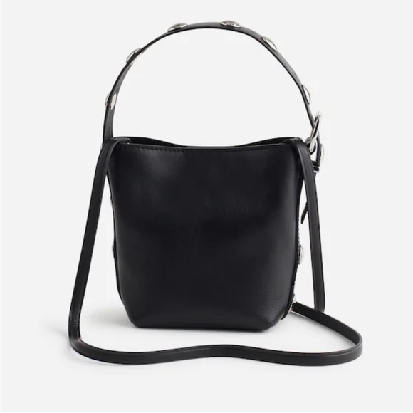 Madewell Handbags - Madewell The Essential Micro Bucket Tote Black Silver Grommets Leather